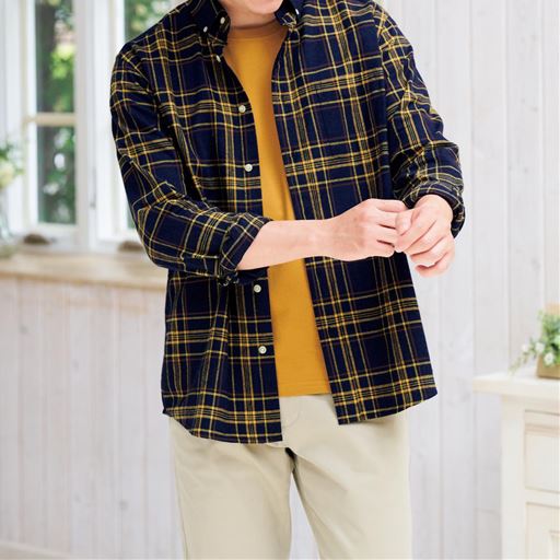 綿100%先染めチェック柄フランネルシャツ