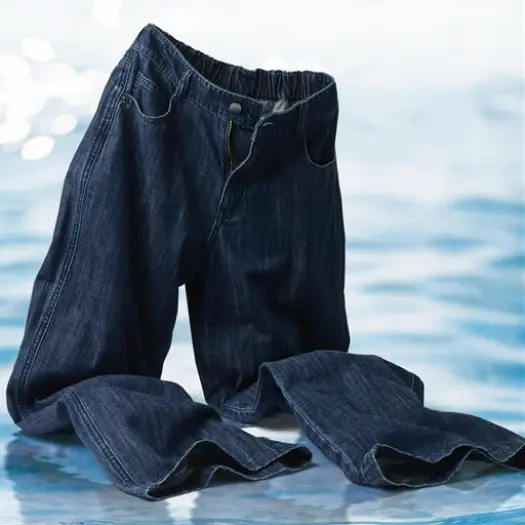 甘撚り素材でやわらかな着心地ワイドデニムパンツ(綿100%・生地日本製・洗濯機OK)