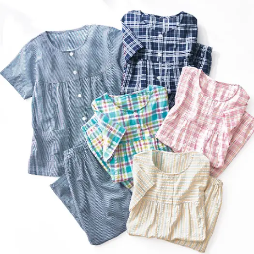 ベタつきにさよなら!夏に心地いい爽やか前開きサッカーパジャマ(綿100%)(半袖)